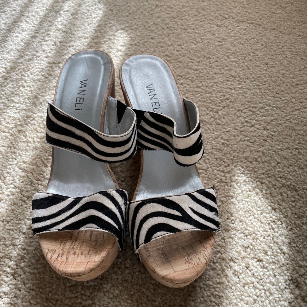 VANELi Wedge Animal Print Haircaf cork sandals